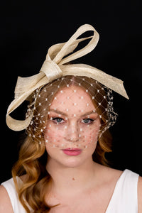 Natural Bow and Veiling Headband By Felicity Northeast Millinery	