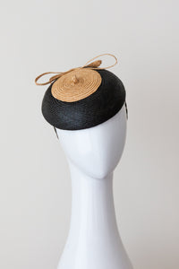 Black and Natural Straw Button By Felicity Northeast Millinery