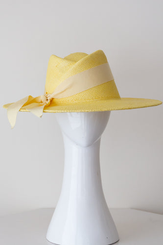 Panama Fedora in Yellow Straw By Felicity Northeast Millinery