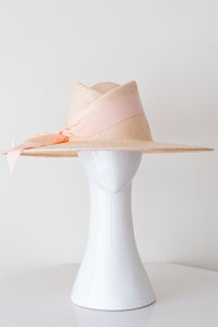 Panama Fedora in Salmon Pink Straw By Felicity Northeast Millinery