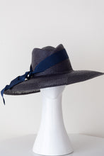 Load image into Gallery viewer, Panama Fedora in Navy Open Weave Straw By Felicity Northeast Millinery