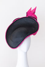 Load image into Gallery viewer, Black and Hot Pink Platter with Side Bow By Felicity Northeast Millinery