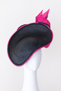 Black and Hot Pink Platter with Side Bow By Felicity Northeast Millinery