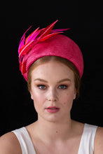Load image into Gallery viewer, Hot Pink Pillbox with Floating Feathers by Felicity Northeast Millinery