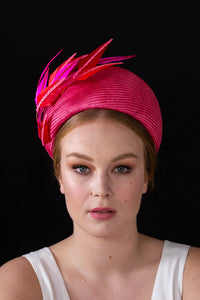 Hot Pink Pillbox with Floating Feathers by Felicity Northeast Millinery
