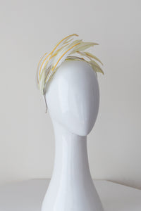 Two toned feather flowing headband in lemon and white