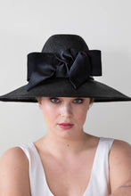 Load image into Gallery viewer, Black Dior Style Hat with Silk Bow By Felicity Northeast Millinery