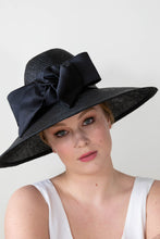 Load image into Gallery viewer, Black Dior Style Hat with Silk Bow By Felicity Northeast Millinery