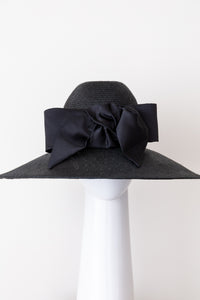 Black Dior Style Hat with Silk Bow By Felicity Northeast Millinery