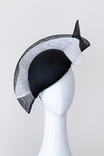 Load image into Gallery viewer, Beret with Sinamay Wave in Black and White By Felicity Northeast Millinery
