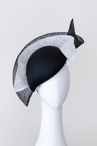 Beret with Sinamay Wave in Black and White By Felicity Northeast Millinery