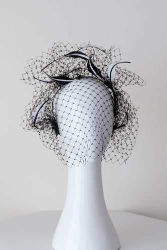 Monochrome Veiled Feather Headband