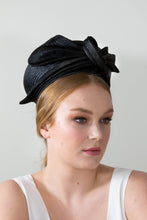 Load image into Gallery viewer, Black Beret with Pleated Bow by Felicity Northeast Millinery