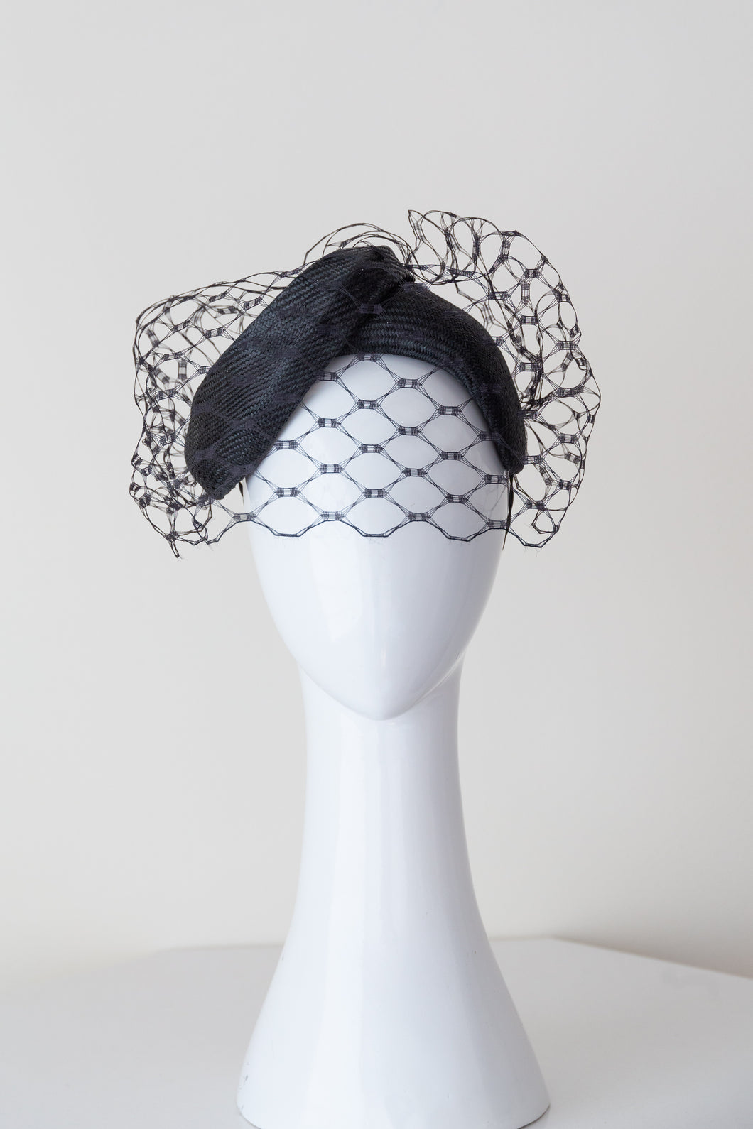 Sculptured Black Headband with Veiling