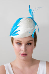 Raised Side Beret with Sky Blue Sculptured Feathers