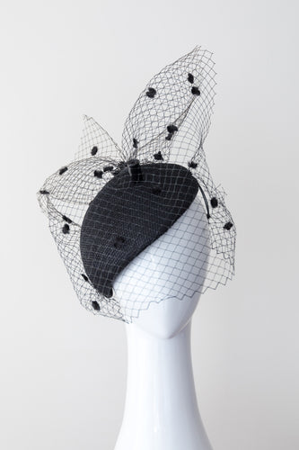 Black side beret with spotted veiling by Felicity Northeast Millinery
