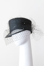 Load image into Gallery viewer, ANNA- Black cap with open weave visor and diamante veiling