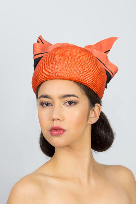 BRIDGET- pillbox in burnt orange a with black and orange bow