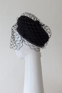 Black Felt Beret with Veiling by Felicity Northeast Millinery