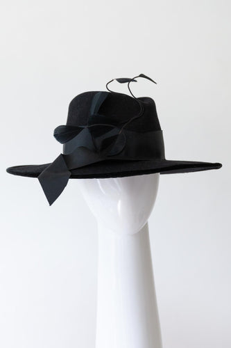 Black Felt Fedora with  Feathers