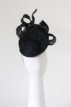 Load image into Gallery viewer, Black Lace Straw Bowed Platter by Felicity Northeast Millinery