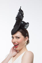 Load image into Gallery viewer, Black Lace Straw Bowed Platter by Felicity Northeast Millinery