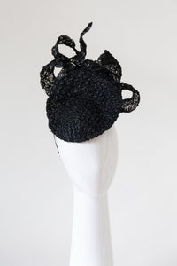 Black Lace Straw Bowed Platter by Felicity Northeast Millinery