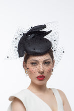 Load image into Gallery viewer, Black Pleated Bow Veiled Cocktail Hat