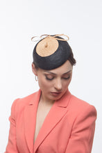 Load image into Gallery viewer, Black and Natural Straw Button By Felicity Northeast Millinery