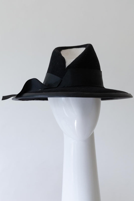 Black and White Felt High Fedora By Felicity Northeast Millinery