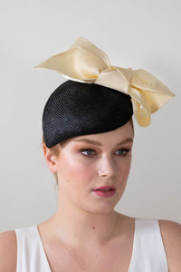 Black Teardrop Hat with Cream Silk Bow: Interchangeable Felicity NortheastMillinery