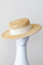 Load image into Gallery viewer, Open weave natural and cream boater by Felicity Northeast Millinery