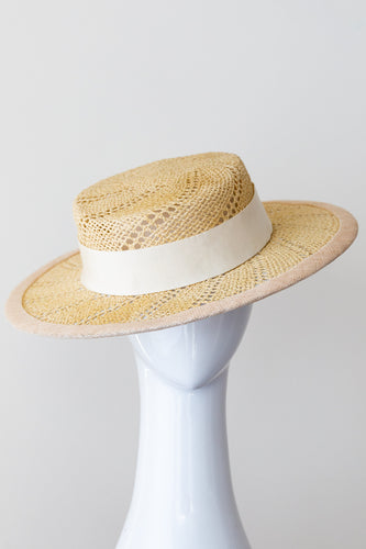 Open weave natural and cream boater by Felicity Northeast Millinery