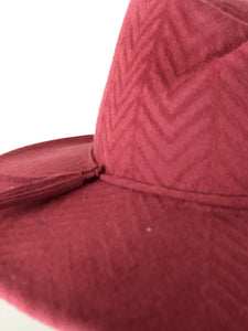 Crimson Red Felt Fedora by Felicity Northeast Millinery detail view