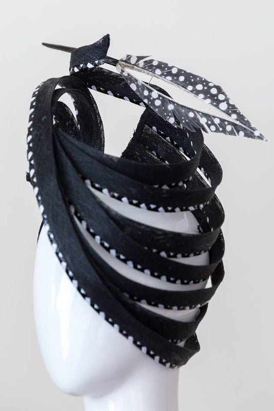 Monochrome Spiral Platter Hat by Felicity Northeast Millinery