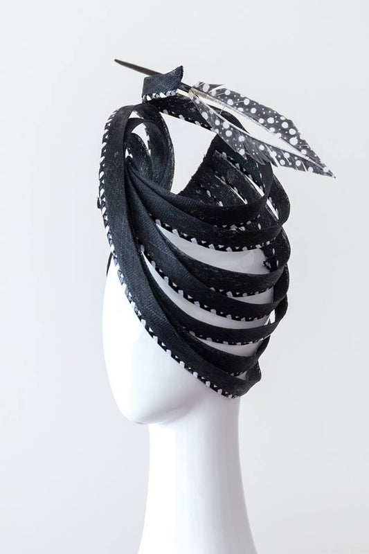Monochrome Spiral Platter Hat by Felicity Northeast Millinery