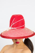 Load image into Gallery viewer, EMILY- a red and cream tall crown hat with a wide Dior brim 
