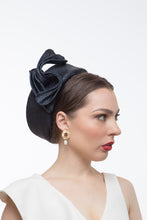 Load image into Gallery viewer, French Navy Pillbox with Pleated Bow by Felicity Northeast Millinery