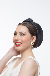 French Navy Pillbox with Pleated Bow by Felicity Northeast Millinery