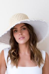 Fringed, white Organic Canvas and Straw Sun Hat
