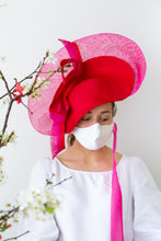 Load image into Gallery viewer, white silk face mask, organza ties and hat
