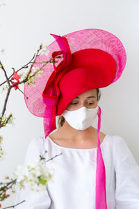 white silk face mask, organza ties and hat