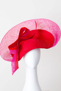 Hot Pink and Red Platter Hat With Bow by Felicity Northeast Millinery