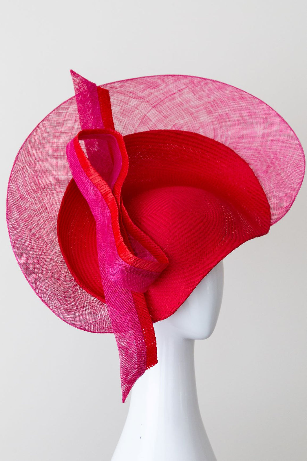 Hot Pink and Red Platter Hat With Bow by Felicity Northeast Millinery
