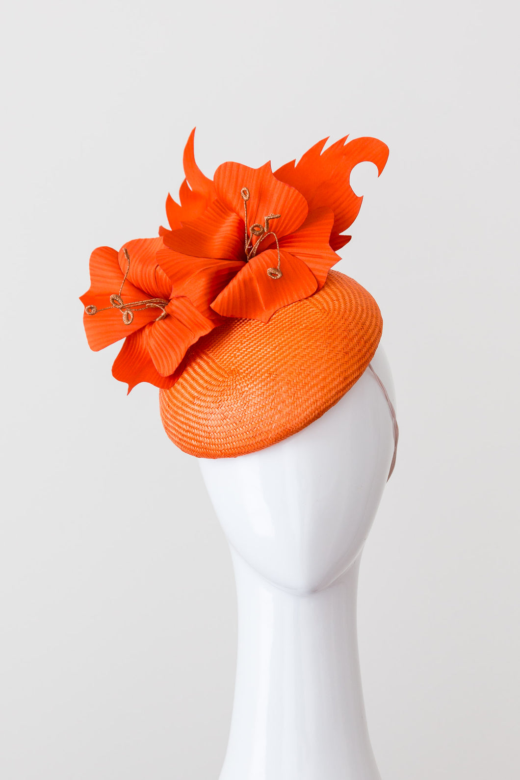JANE: Orange Button hat with Silk Flowers