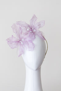 LATICIA HEADBAND- Soft mauve organza flowers in a metal headband