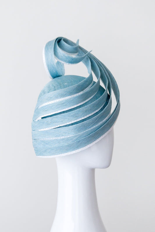 LEAH- pale blue sculptural hat with white highlights