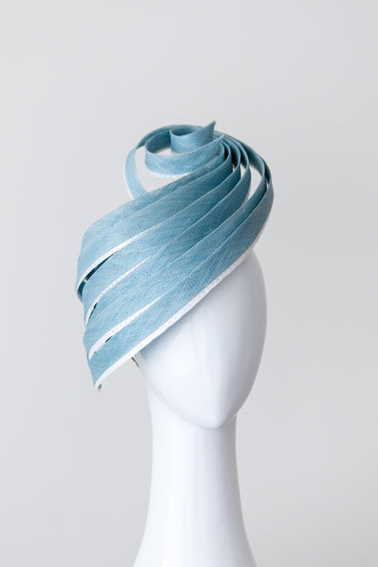 LEAH: Pale Blue Tear Drop beret with Spirals By Felicity Northeast Millinery