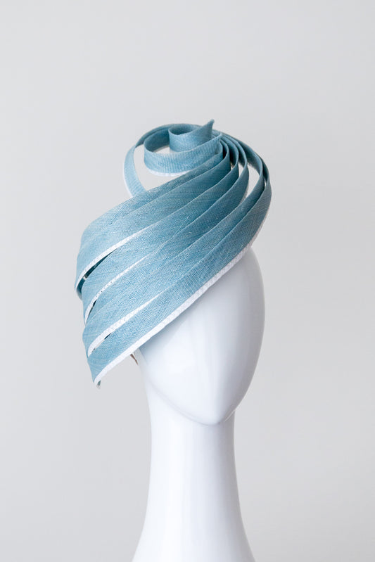 LEAH: Pale Blue Tear Drop beret with Spirals By Felicity Northeast Millinery