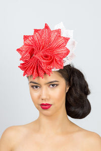 Orange and White Pleated Braid Headpiece by Felicity Northeast Millinery